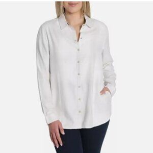 NEW Jachs Girlfriend Womens White Long Sleeve Button-Up Shirt Size XL H599